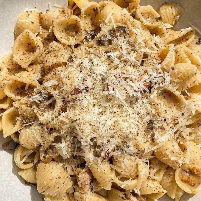 Truffle mushroom sausage pasta square