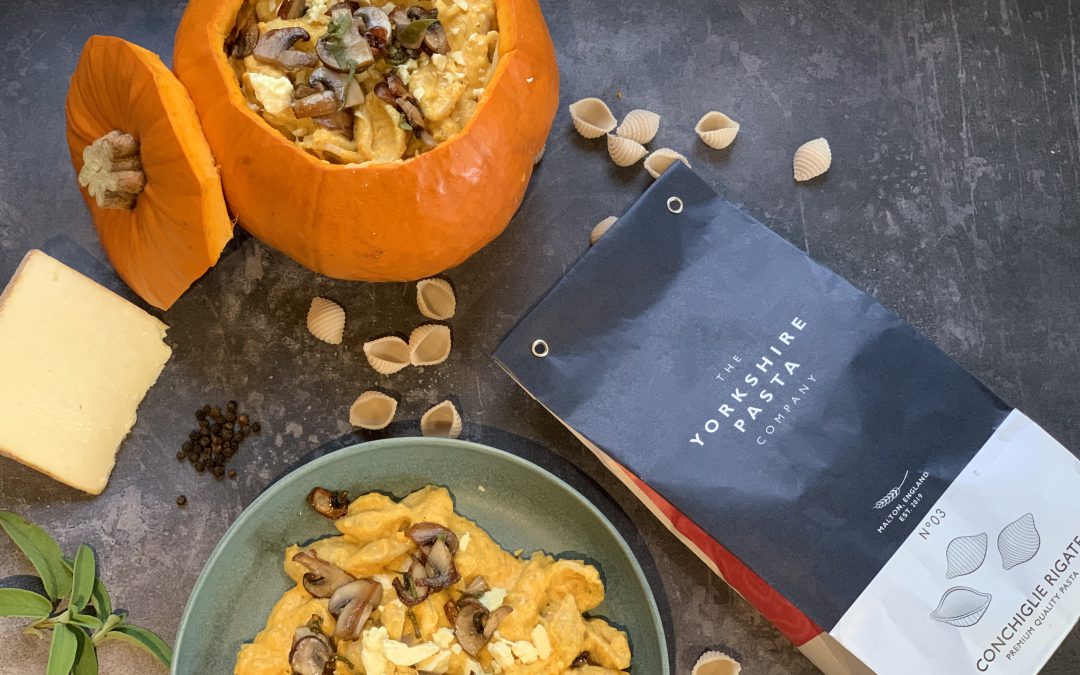 Pumpkin & Three Cheese Yorkshire Pasta with Sage & Mushroom Topping